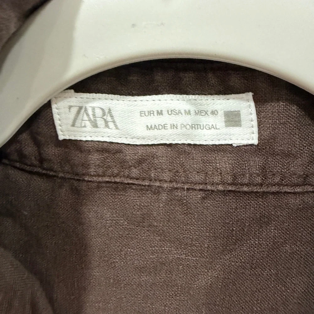 Zara Man 100% Linen Short Sleeve Button Down Shirt Brown Medium 5679/876/904/M